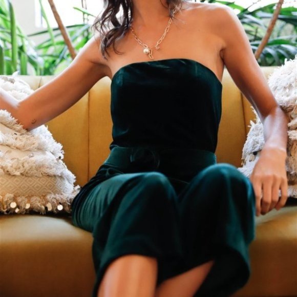 boho green Velvet strapless Front Buckle Belt Jump - Picture 7 of 10